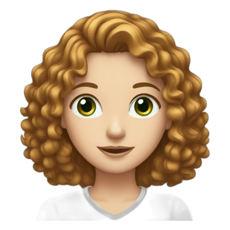 white girl on computer with brown curly hair and green eyes sticker