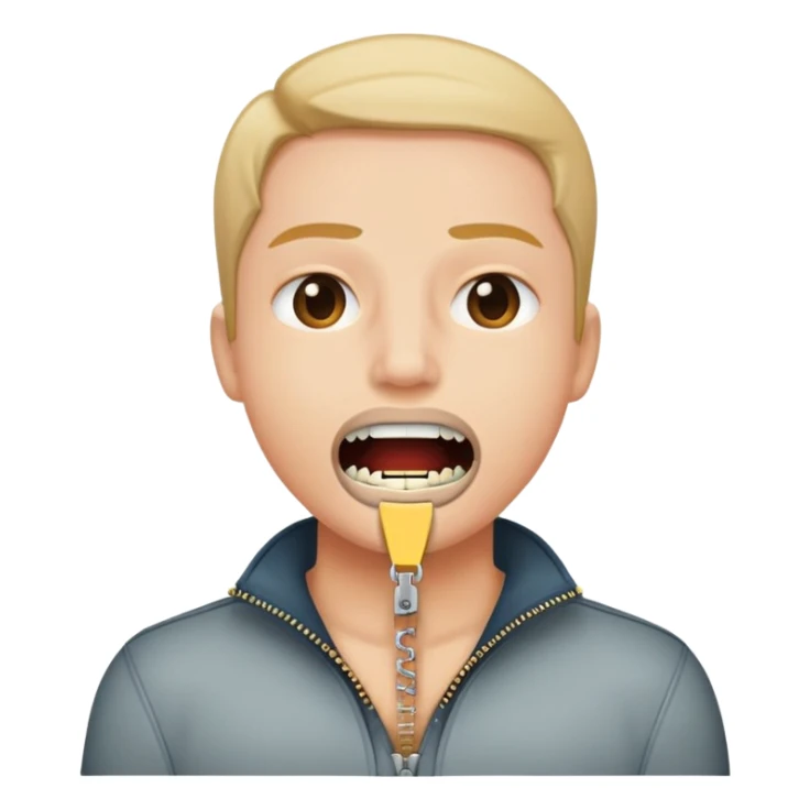 person zipping their mouth closed with a zipper sticker