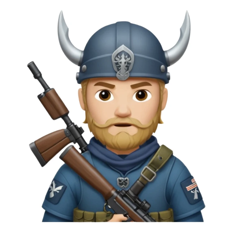 Viking in seal team 6 outfit with a military rifle sticker