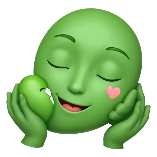 green face emoticon with closed eyes hugging a green heart, expressing care and support sticker