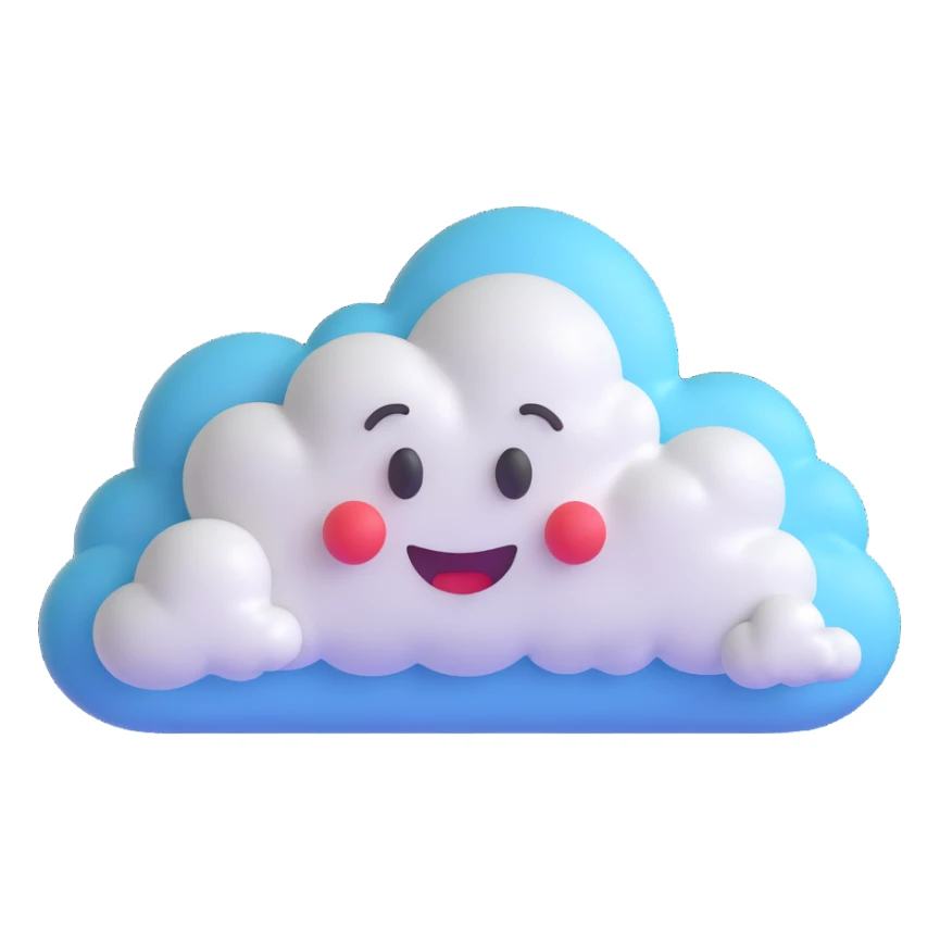 person whose body up to the shoulders is entirely made of clouds, clouds form the figure, 3D emoji style sticker