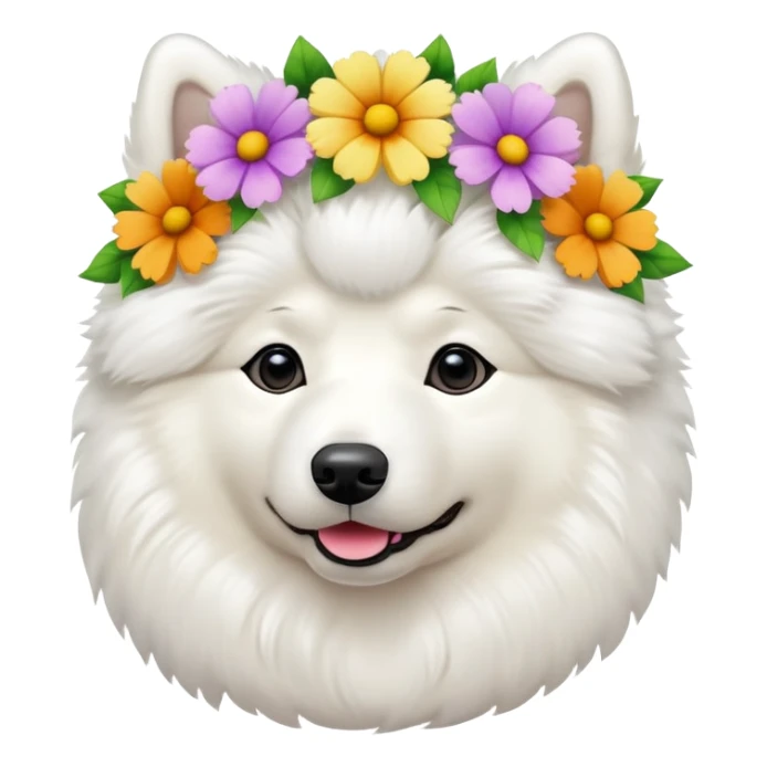 A Samoyed with many flowers on its head sticker