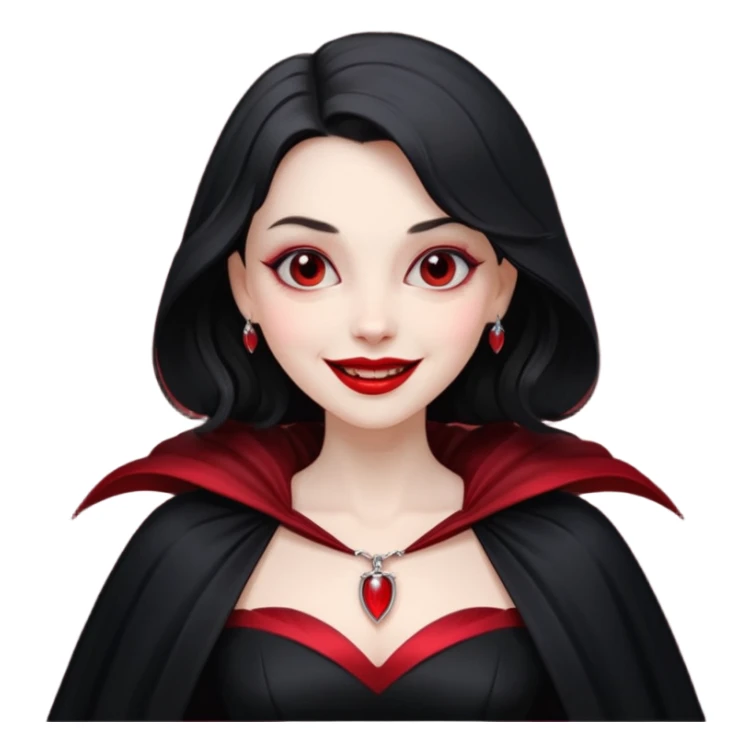 Vampire lady in black dress with cape, smile sticker