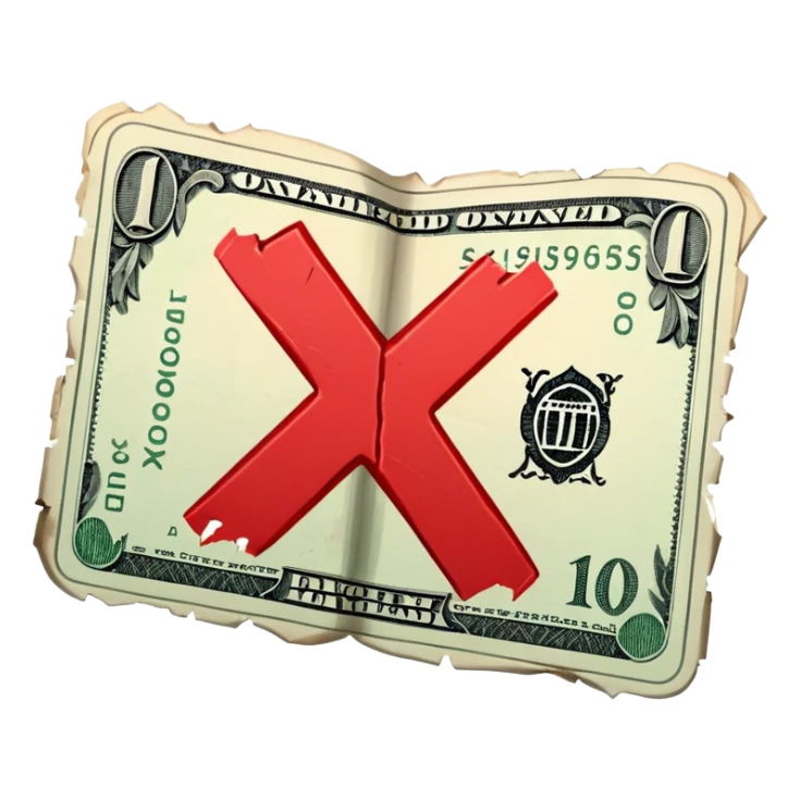 a money billet with a red X shape through, like for free sticker