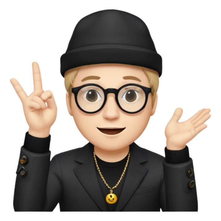 Patrick Stump from Fall Out Boy, emoji style, energetic pose, signature hat and glasses sticker