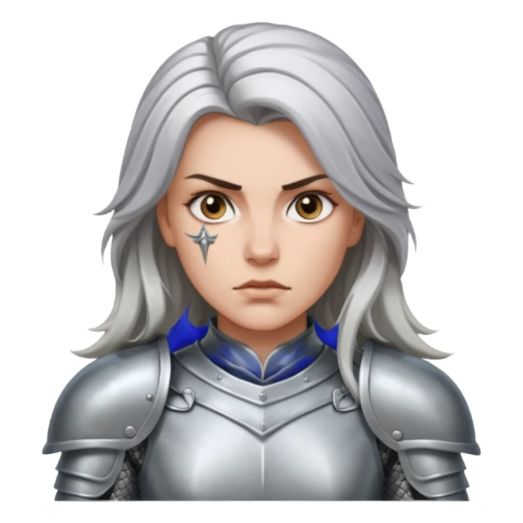 White Long Haired Women, Warrior woman — silver armor, piercing gaze sticker