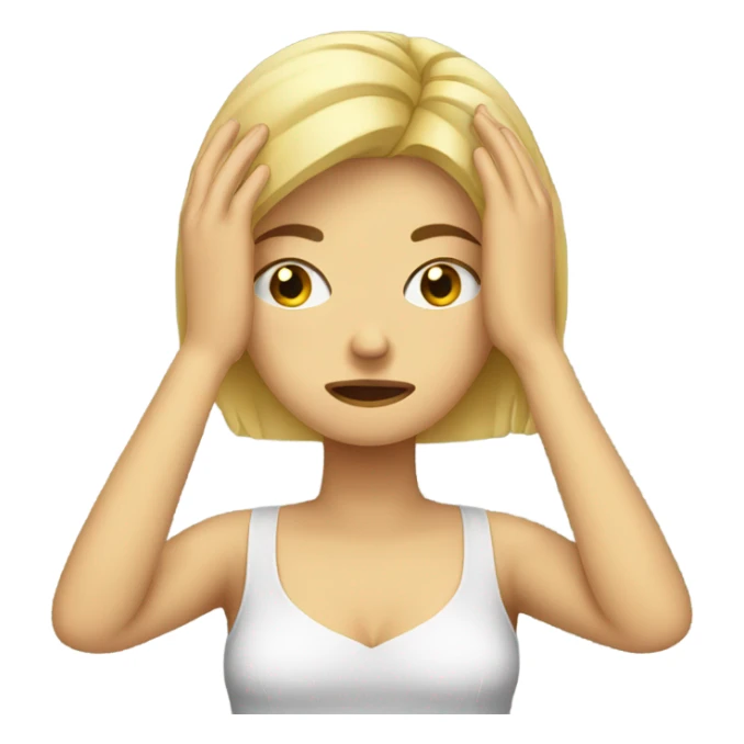 Blonde girl with headache hands on head frown  sticker
