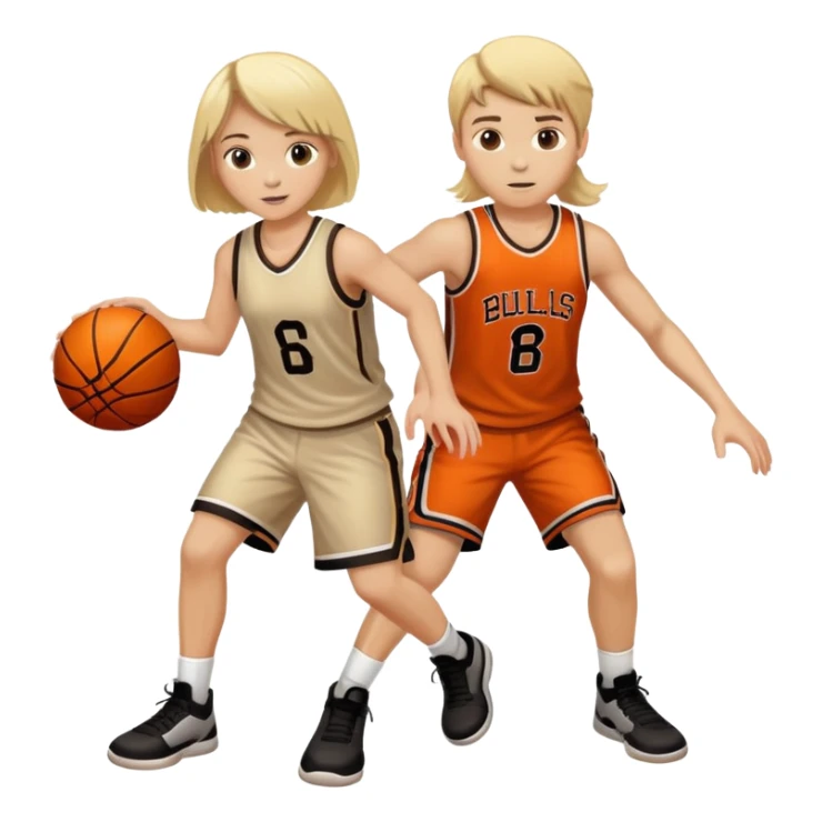 Blonde boy and brunette girl playing basketball sticker