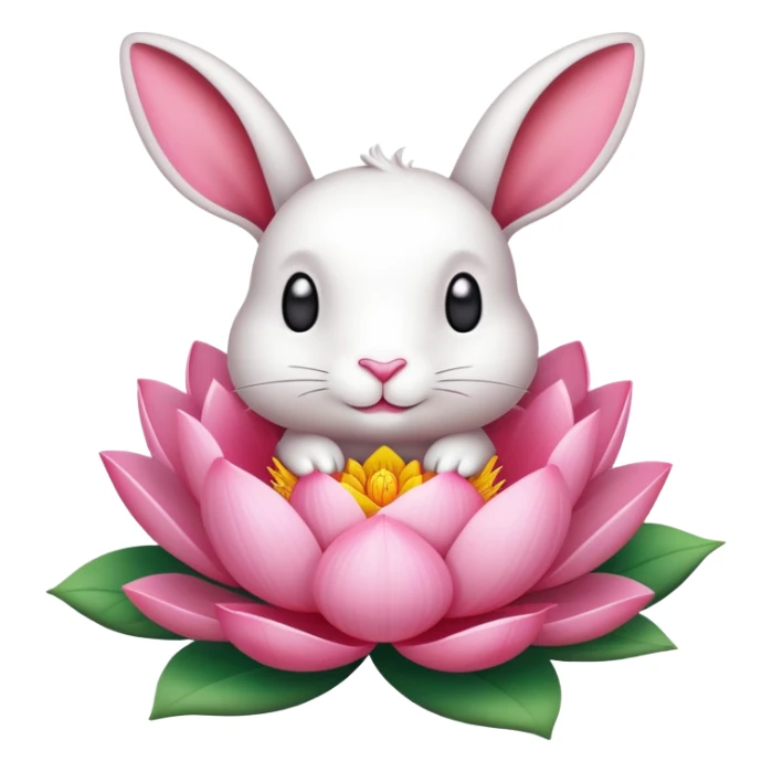 Conejo blanco con una flor de loto en la cabeza  sticker