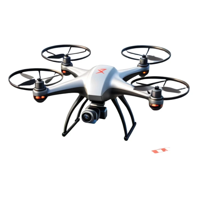 An icon showing a racing quadcopter drone in the foreground, flying at high speed through a course filled with obstacles and checkpoints. Other drones zoom in the background over a dynamic landscape. Transparent background highlights the thrill and precision of drone racing. sticker