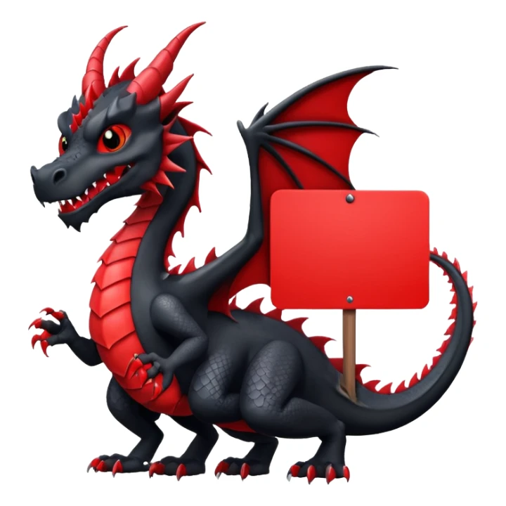 Black and red dragon holding large blank sign sticker