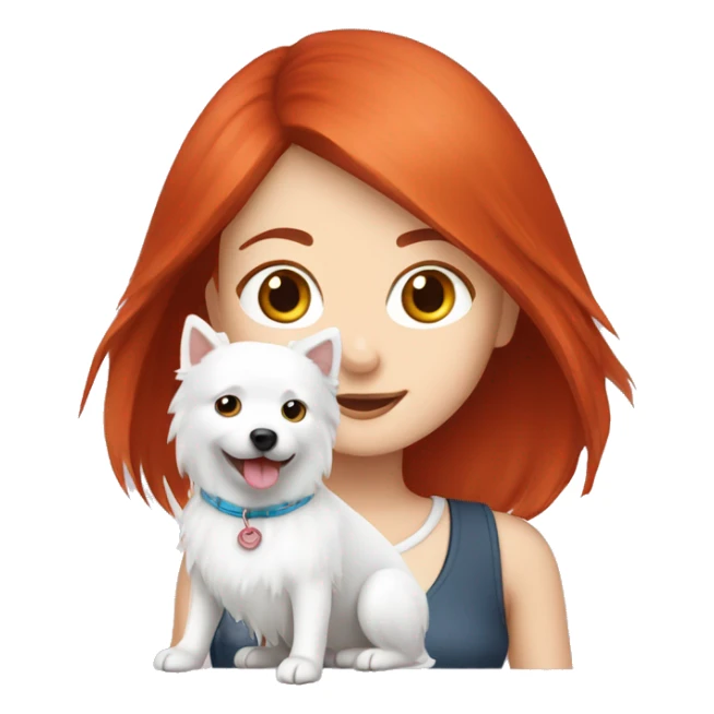 red hair girl with Japanese spitz dog sticker