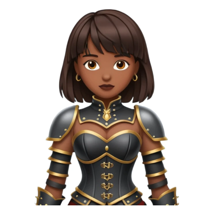 dark skinned with bangs brunette woman with corset armour sticker