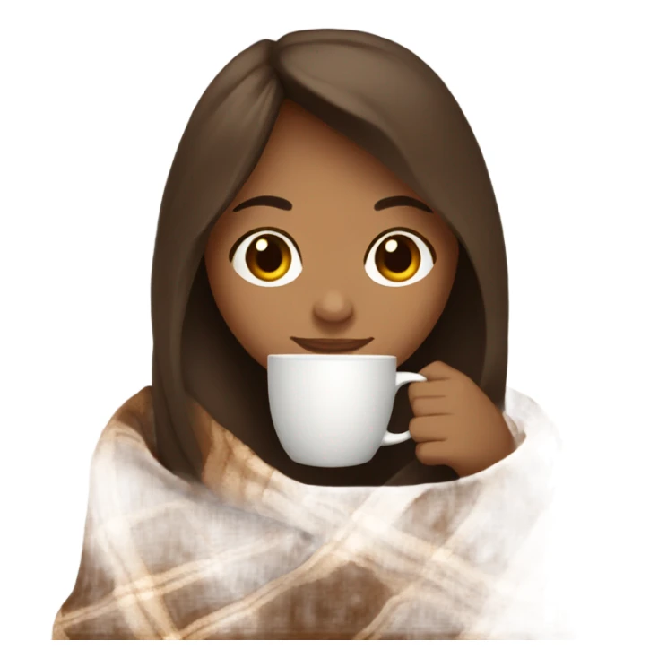 Brown hair Girl drinking coffee, with a cozy blanket sticker
