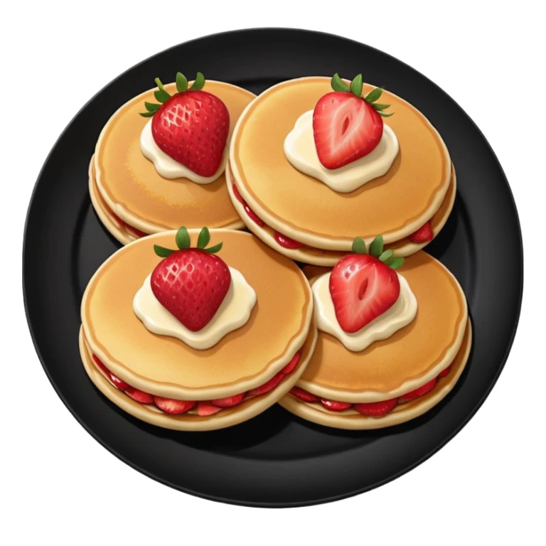 Three Pancakes with strawberries in a black plate sticker