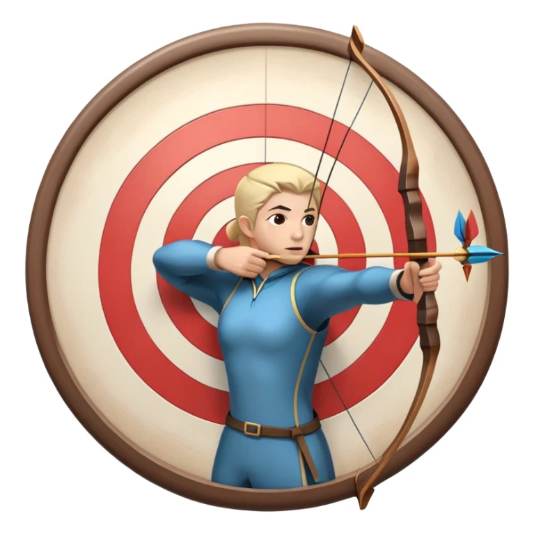 An archer drawing a bow and aiming an arrow at a target, with perfect focus and precision. The target is visible in the background, featuring concentric rings. The scene captures the concentration and skill involved in archery, emphasizing the elegance and accuracy of the sport. sticker