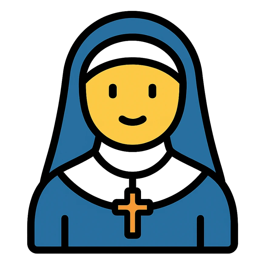 color outline icon of a nun with yellow skin sticker