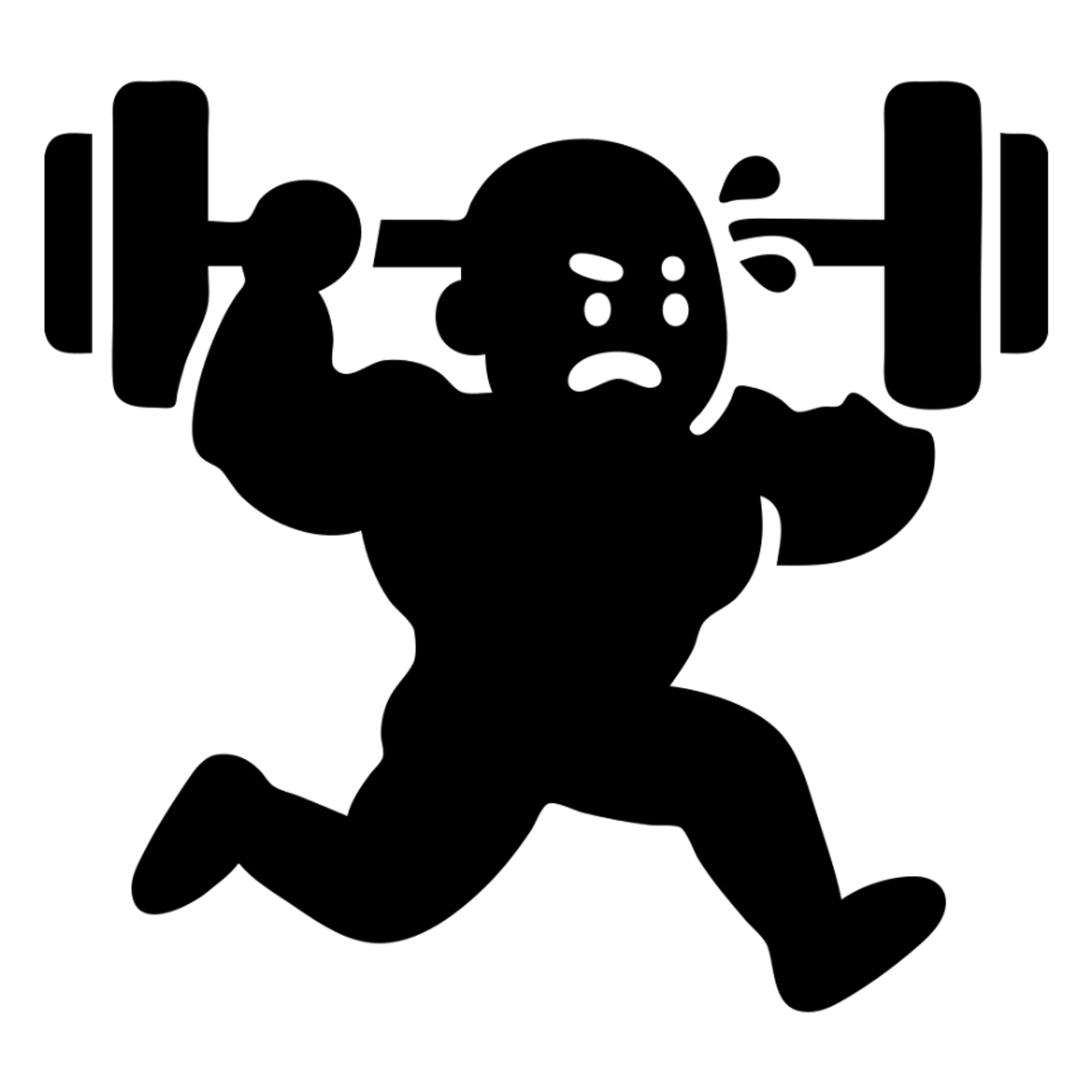 Convert this 100% gym dodger icon to a single color scheme, keeping the exaggerated and humorous style in an icon style. Use only one color throughout the entire design, maintaining the bold and filled look of the icon style. sticker