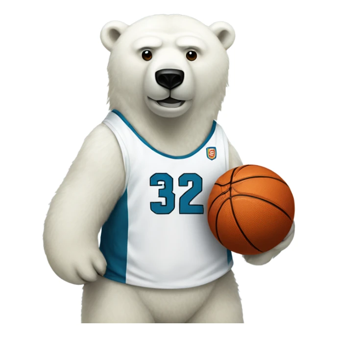 Polar bear wearing #32 jersey with basketball  sticker