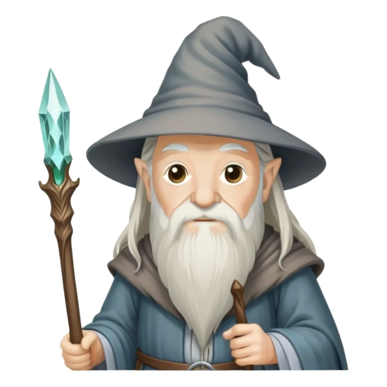 Gandalf the wizard with long white beard, pointy hat, and staff sticker