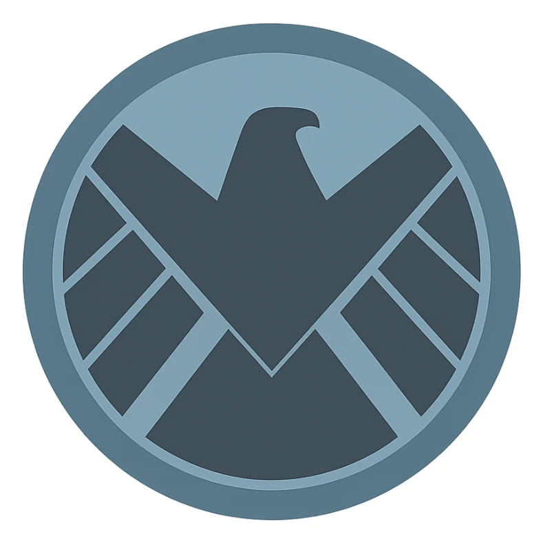 logo of a shield inspired by Marvel's S.H.I.E.L.D., modern, bold, circular emblem, eagle motif, flat color, suitable for branding sticker