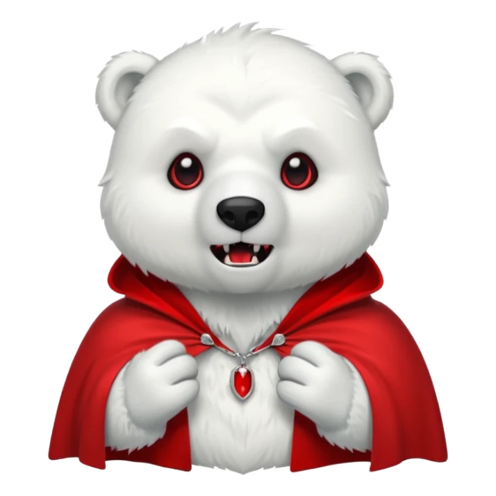 Vampire animal, polar bear in red collar cloak, fangs sticker