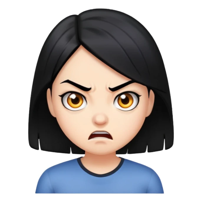 girl with black hair mad face sticker