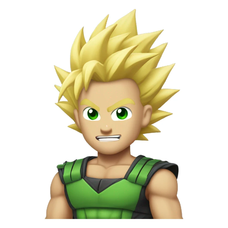 Super saiyan, blonde spikey hair, green eyes, exited sticker