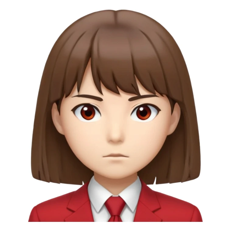 Kiyotaka Ayanokoji from Classroom of the Elite, calm emotionless eyes, medium-length straight brown hair with bangs, serious neutral expression, school uniform with red blazer and tie, face close-up sticker