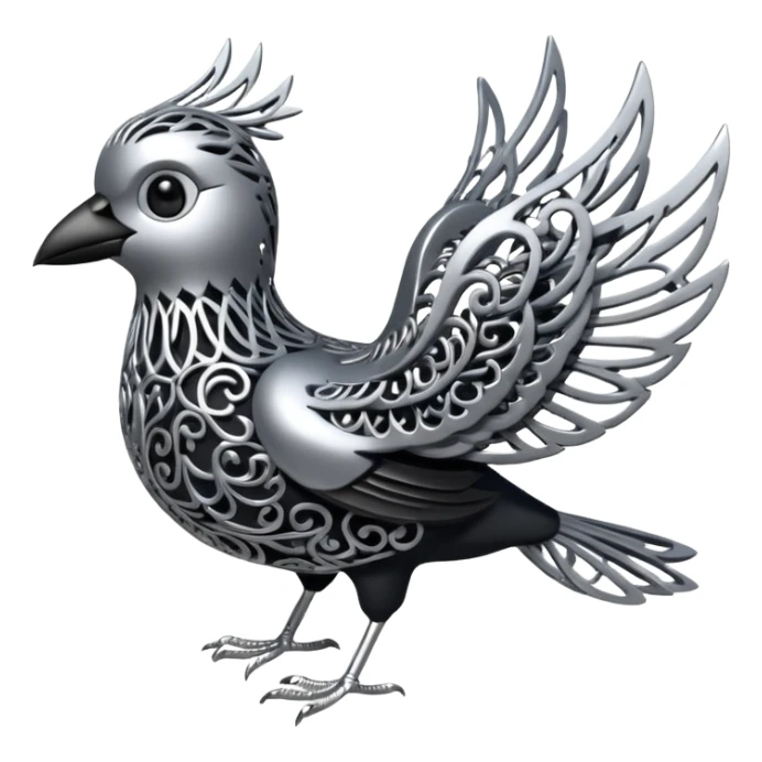 Black and silver filigree bird, 3D, extremely detailed design sticker