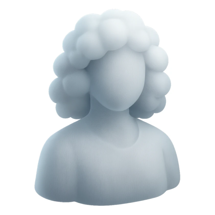 faceless person, facing forward, composed entirely of white fluffy convex clouds, shoulder length, no shadows, matte glass style sticker