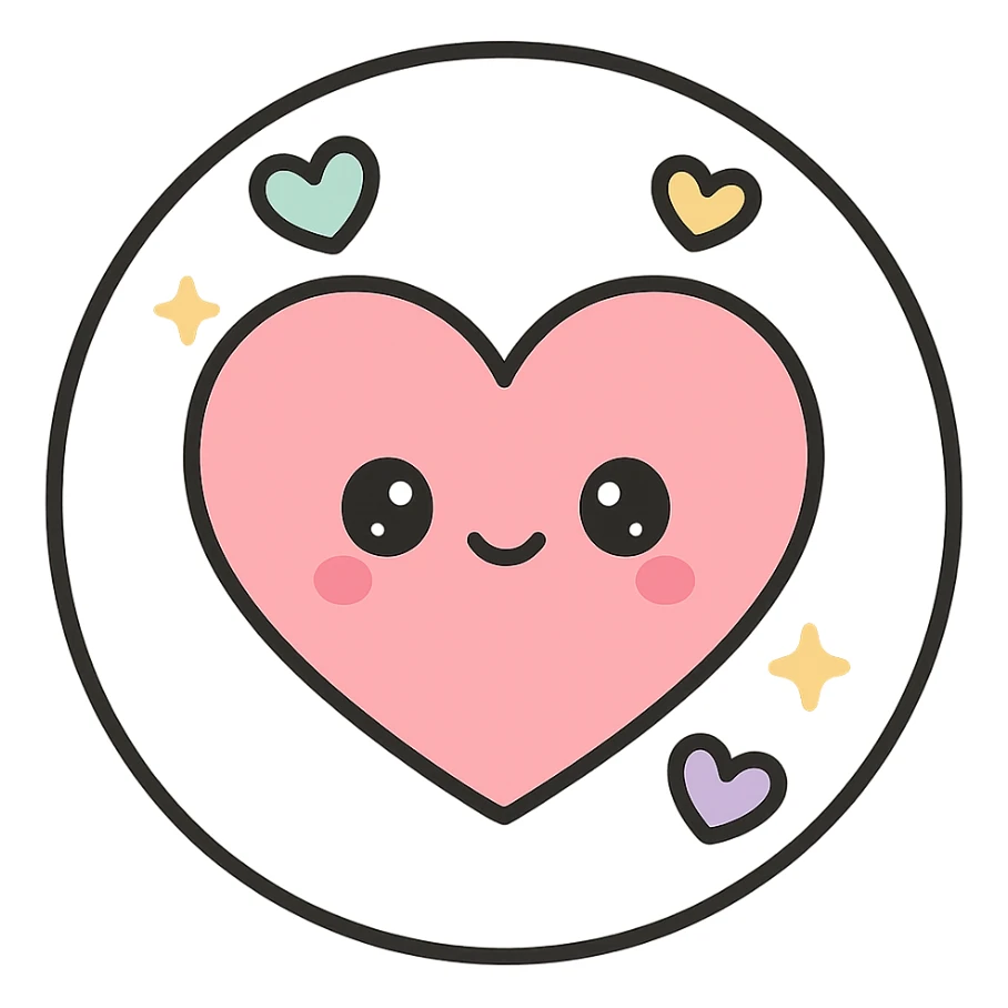 little alchemy style icon
subject: love
border: medium-black
shape: round, circular
background: white
style: full color fill with medium black outlining sticker