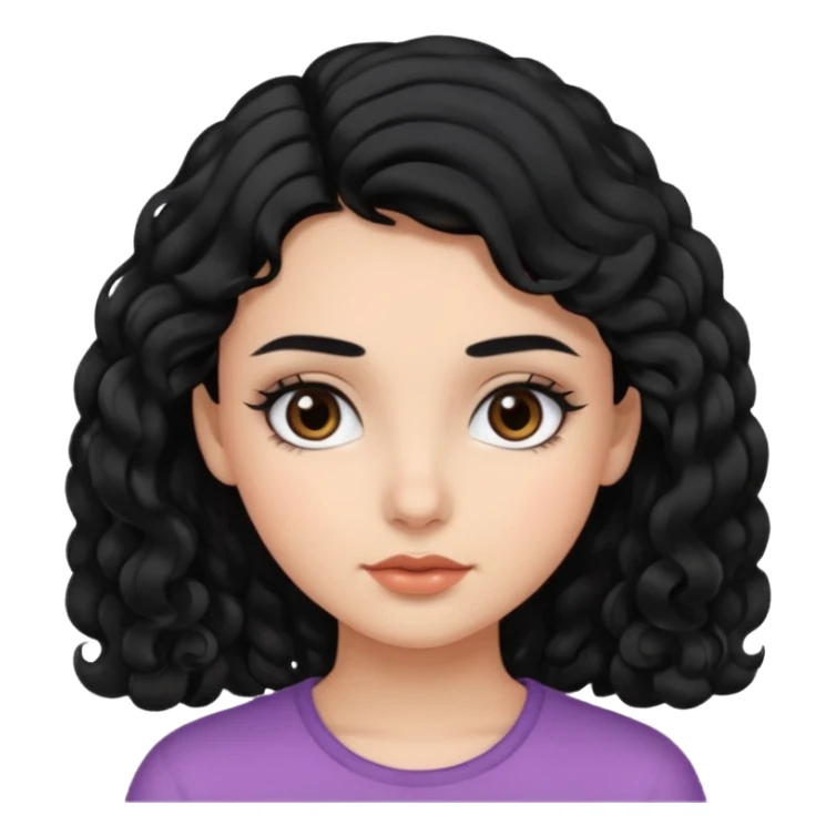 a girl with black hair and soft curls dark brown eyes straight eyebrows  sticker