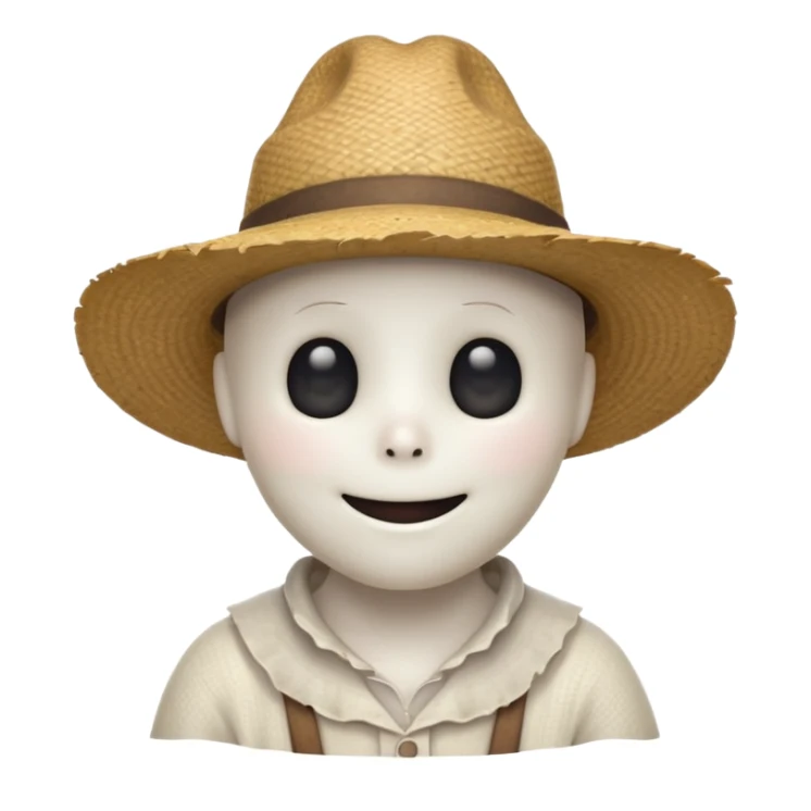 friendly ghost farmer portrait, head and shoulders only, straw hat, soft pale glow, gentle smile, cute cracked texture (not scary), cozy village vibe, warm lighting, 3D cartoon, mobile game icon style, clean background, no text, no watermark
 
 sticker