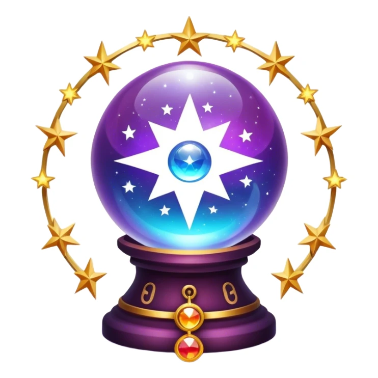 A vibrant, mystical icon symbolizing fortune telling and esotericism. Include elements like a crystal ball, tarot cards, stars, and mystical symbols with a glowing, ethereal feel. The design should be colorful, eye-catching, and evoke a sense of magic and mystery. sticker