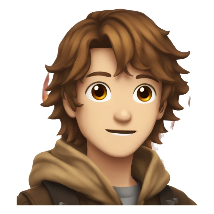 Anime boy long brown hair fire tattoo on his face  sticker