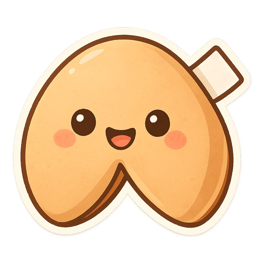 fortune cookie with a smiling face, chibi sticker style, cute and exaggerated sticker