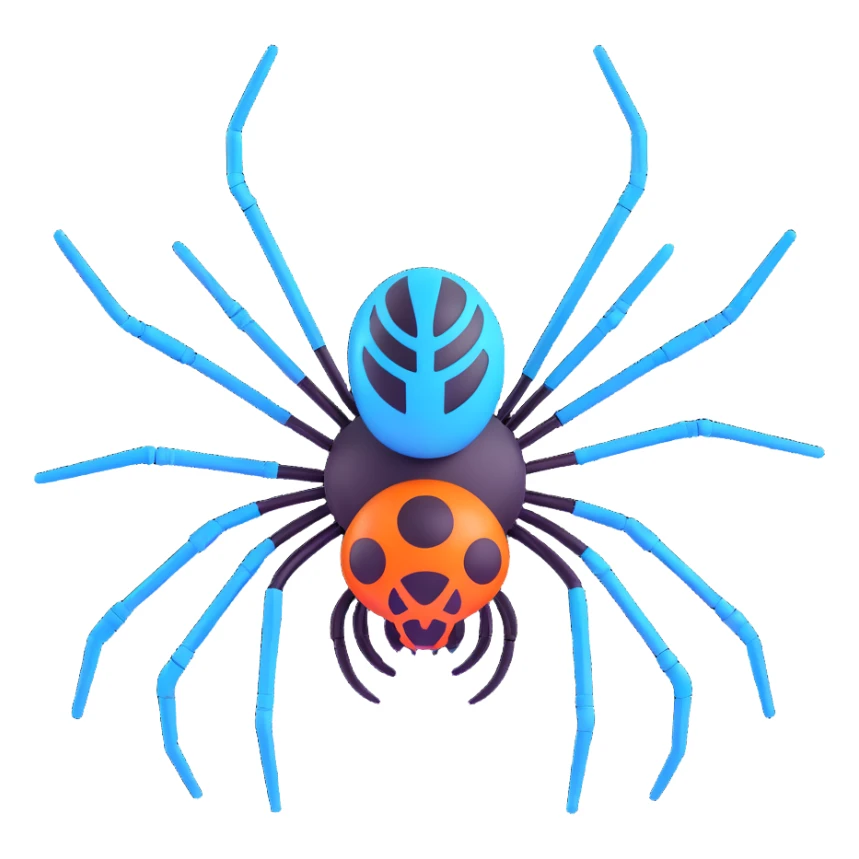 A 3D spider, cyberpunk style, neon colors, mechanical elements, futuristic setting sticker