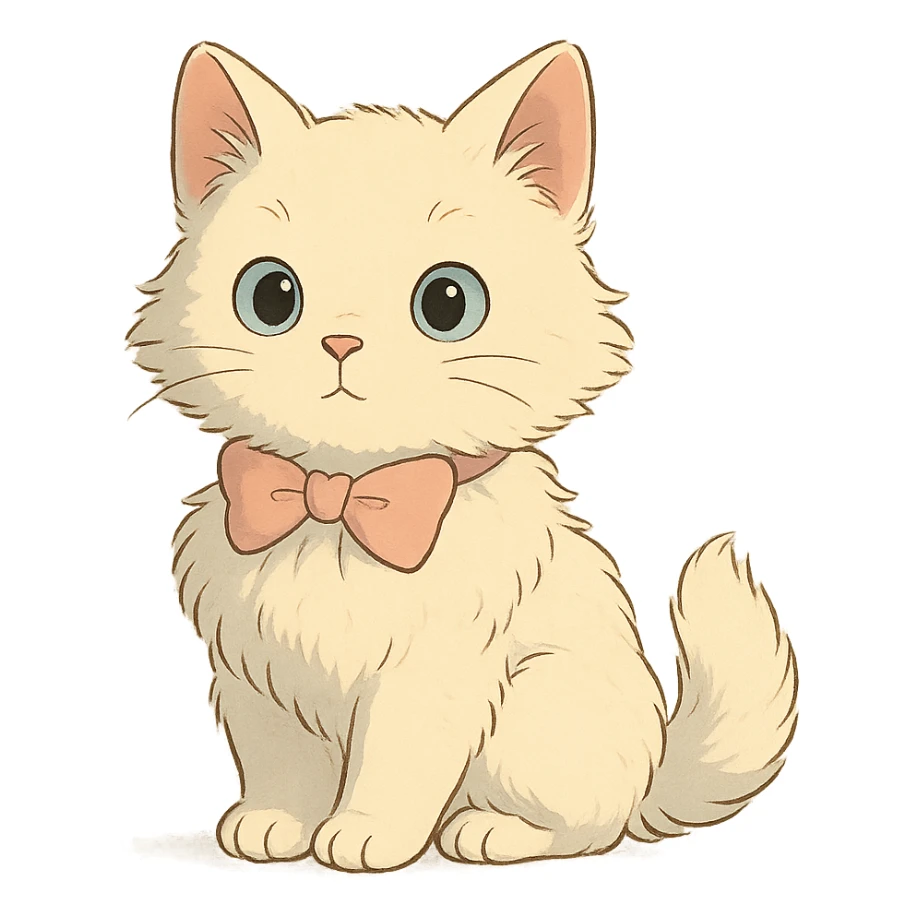 cute fluffy white kitten with a light pink bow sticker