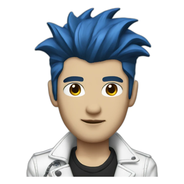 Punk man with white leather jacket with dark blue hair sticker