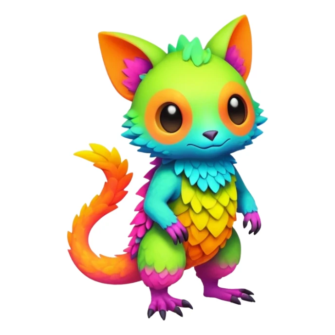 lush warm-colored modern colorful neon-colored Fakémon-Trico-creature (full body) sticker