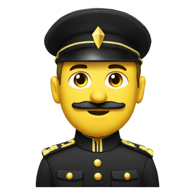 a soldier with a black helmet featuring a yellow lightning bolt insignia. The soldier has a sharp, angular face with a mustache, wearing a dark military uniform with epaulets on the shoulders sticker