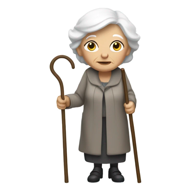 Old lady with white hair and walking with a cane  sticker