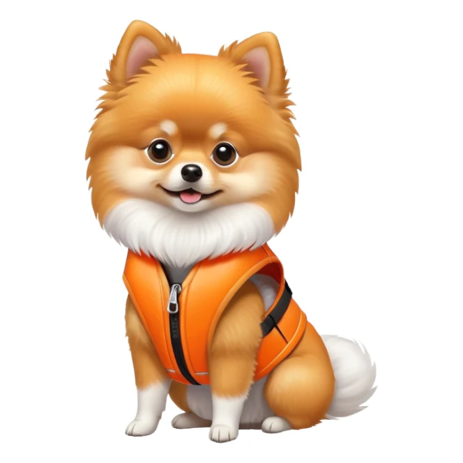 Pomeranian dog wearing life jacket sticker