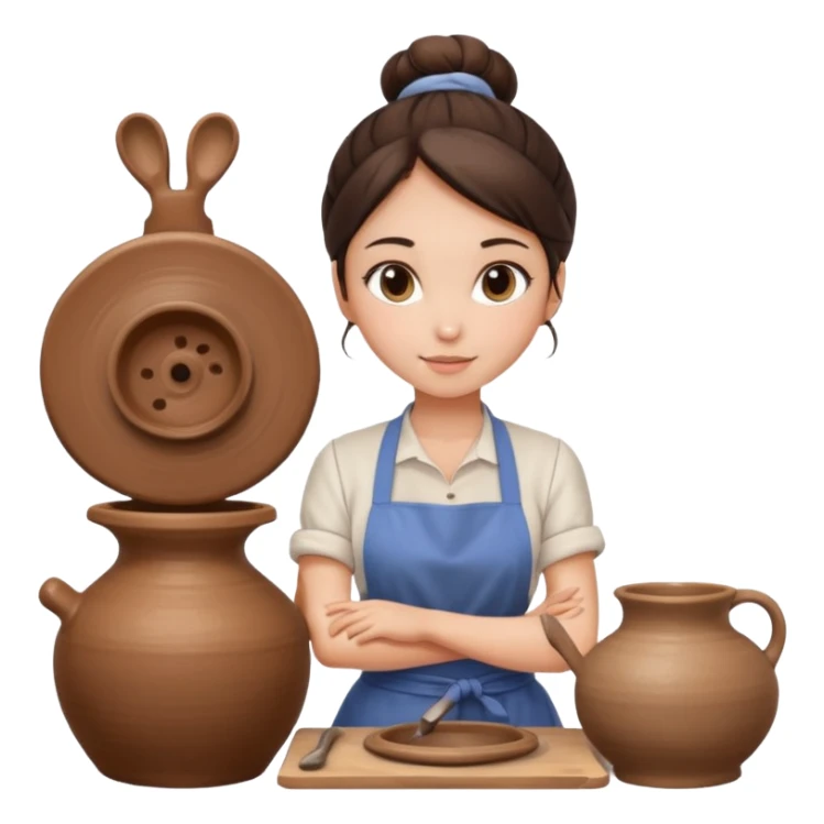 Brunette girl with bun, behind pottery wheel sticker