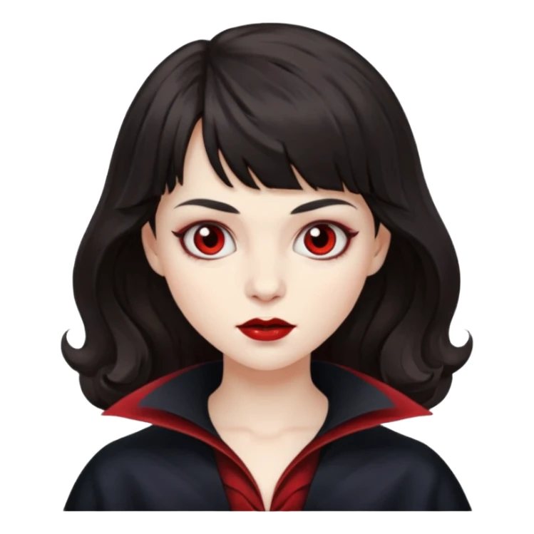 A vampire with big wavy dark hair and short bangs sticker