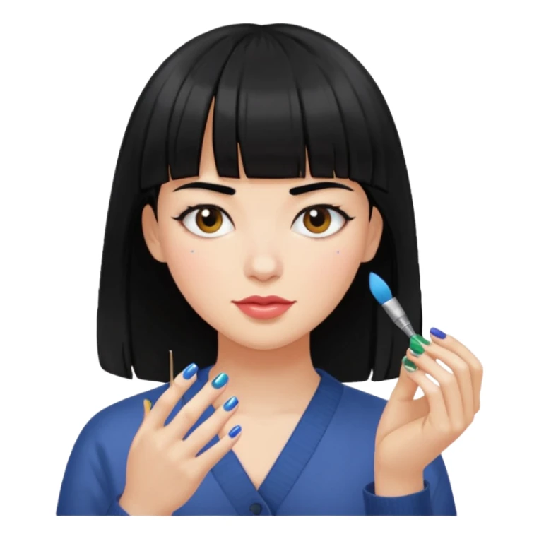 Person with black hair and bangs painting someone’s nails sticker