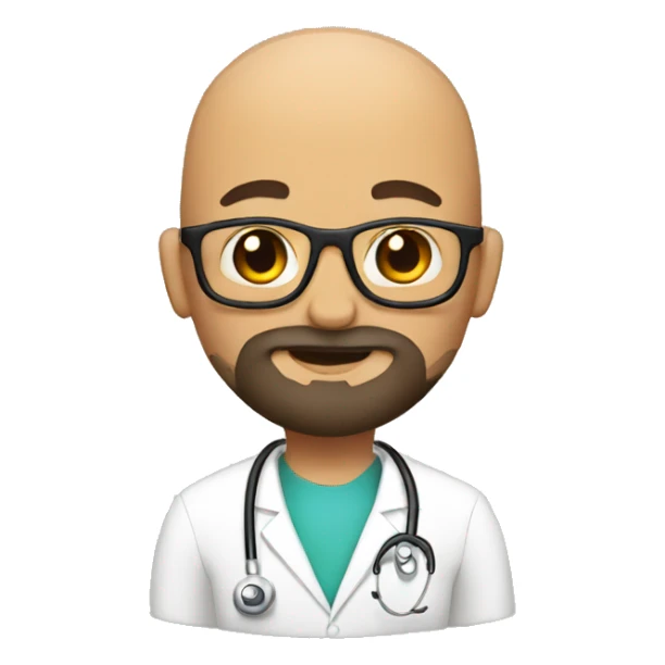 Bald tan doctor with a crown and black beard sticker