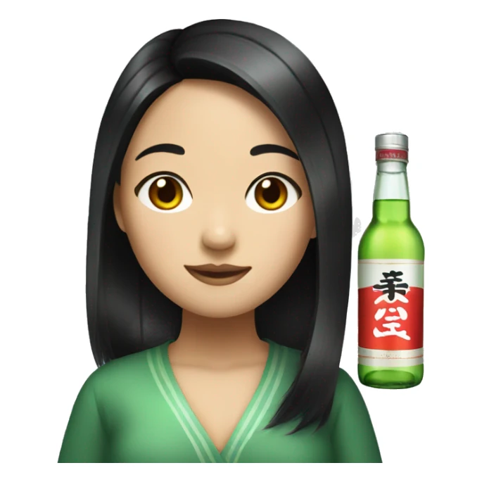 black hair Asian girl with soju sticker
