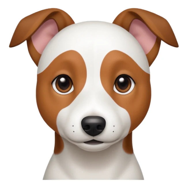 a fully white jack russell the size of a kelpie with floppy ears and a half white face sticker